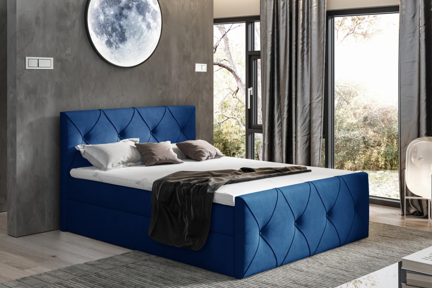 Stylefy 'Arian Lux' Boxspringbett, Velours  Dunkelblau 160 x 200 cm Bild 1