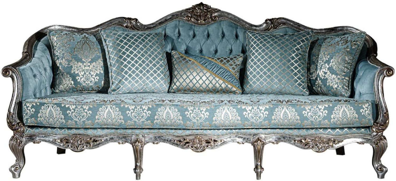 Casa Padrino Luxus Barock Sofa Hellblau / Silber / Gold 238 x 85 x H. 106 cm Bild 1