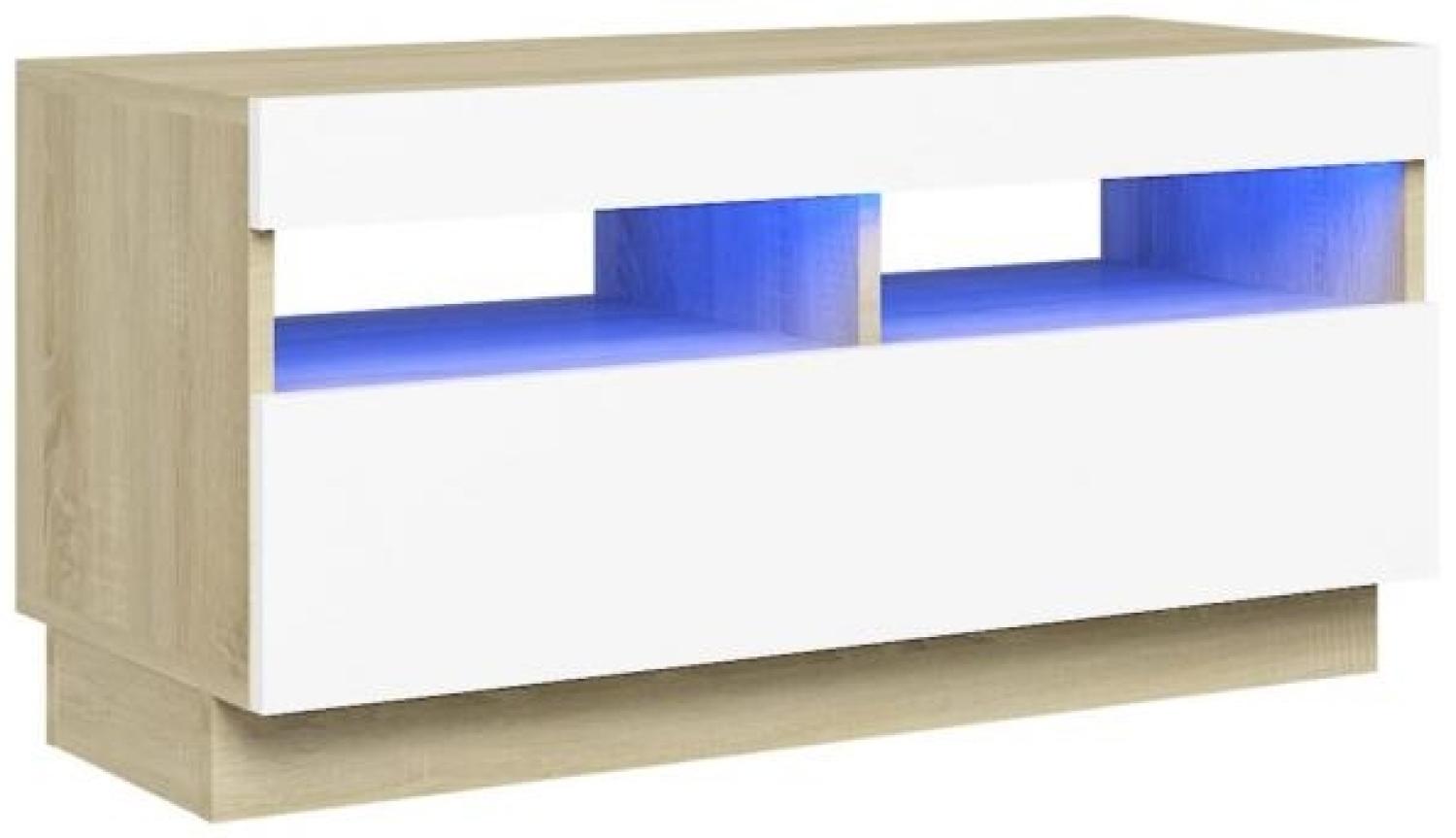 TV-Schrank mit LED-Leuchten Weiß Sonoma-Eiche 80x35x40 cm Bild 1