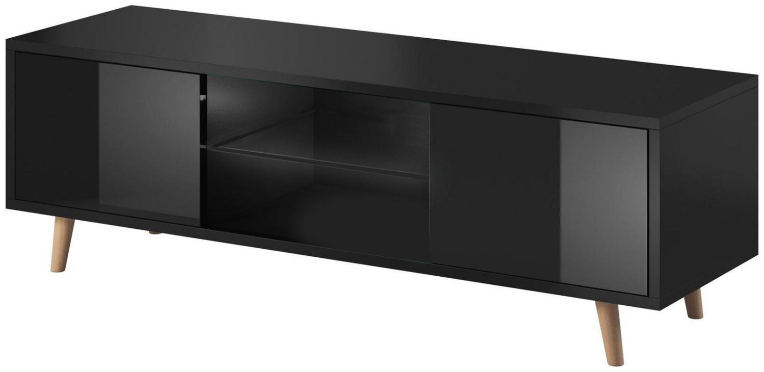 Domando Lowboard Terni M1 Modern für Wohnzimmer Breite 140cm, Holzfüße, Hochglanz, Schwarz Matt und Schwarz Hochglanz Bild 1