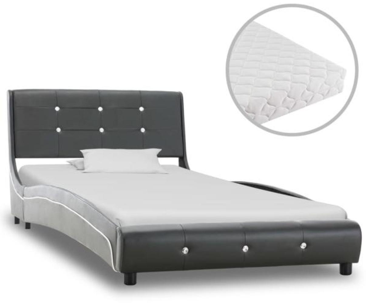 vidaXL Bett mit Matratze Kunstleder - mit Steinchen Grau 90 x 200 cm Schaumstoff Bild 1