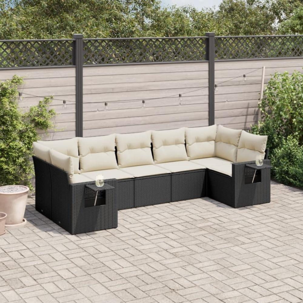 vidaXL 7-tlg. Garten-Sofagarnitur mit Kissen Schwarz Poly Rattan Bild 1