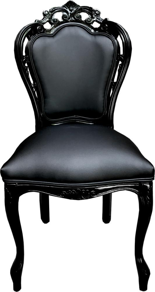 Casa Padrino Luxus Barock Esszimmer Stuhl Schwarz Lederoptik / Schwarz - Designer Stuhl - Luxus Qualität Bild 1