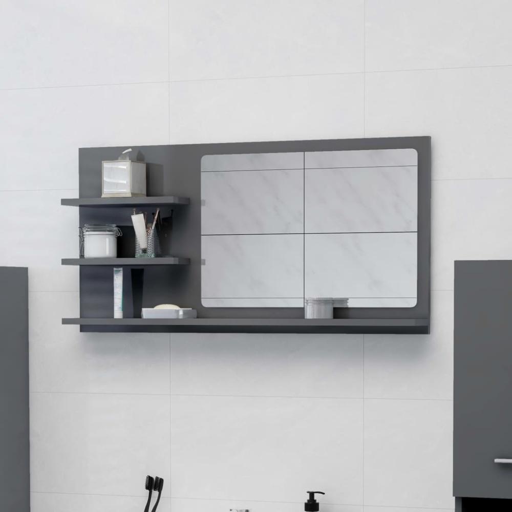 Badspiegel Hochglanz-Grau 90x10,5x45 cm Holzwerkstoff Bild 1