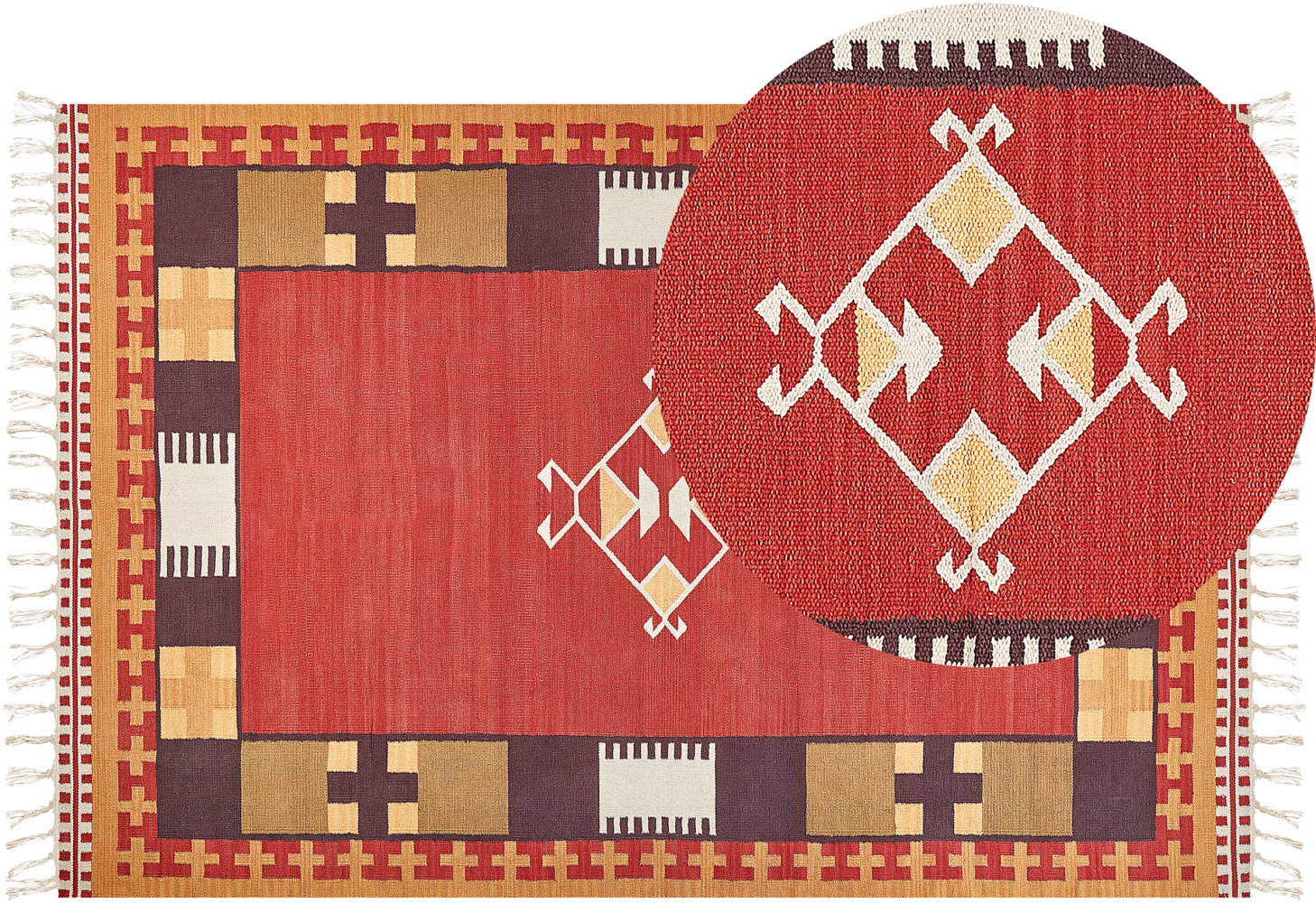 Kelim Teppich Baumwolle mehrfarbig 200 x 300 cm geometrisches Muster Kurzflor PARAKAR Bild 1