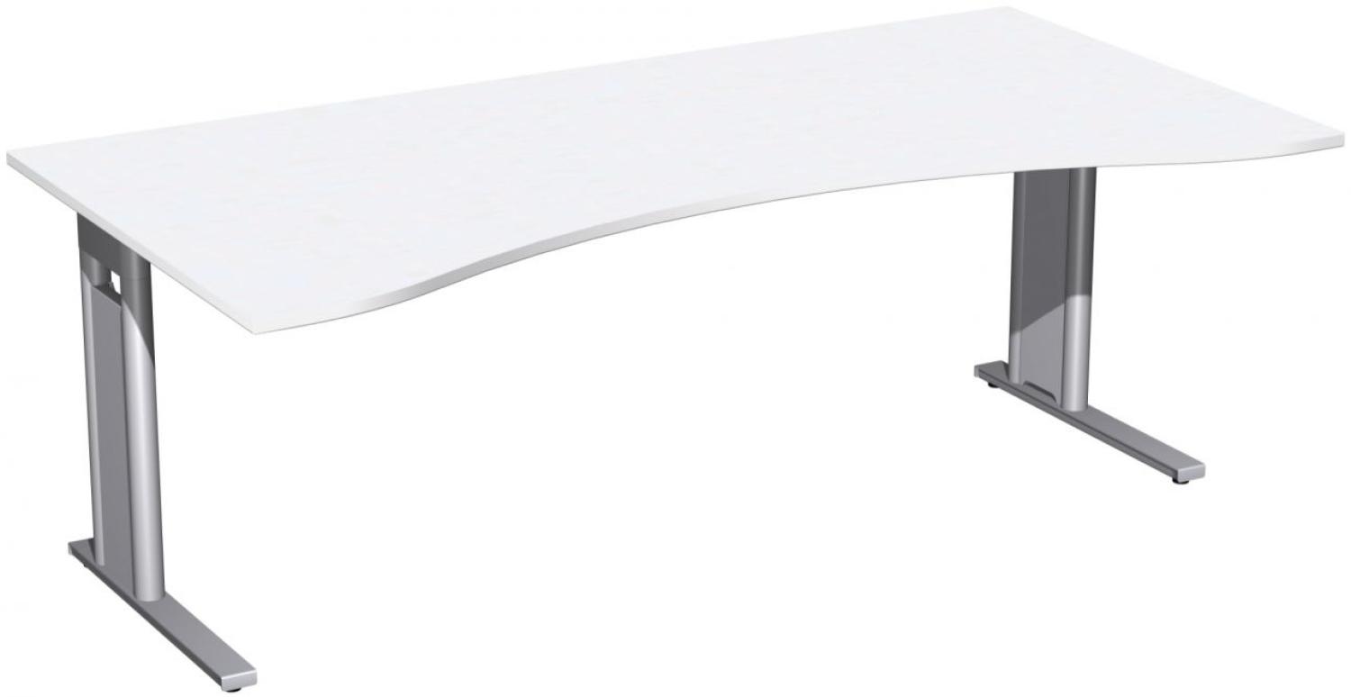 Schreibtisch, Ergonomieform, 200x100cm, Weiß / Silber Bild 1
