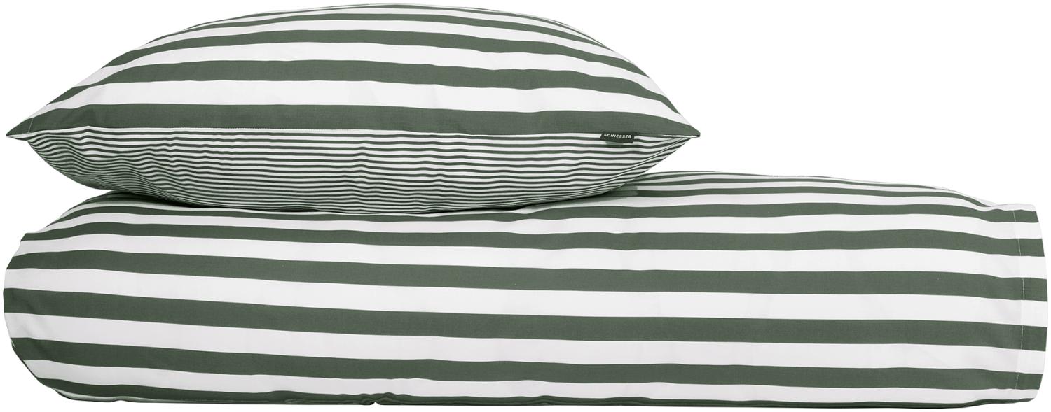 Schiesser Renforcé Wendebettwäsche Set Marie in kuschelweicher Baumwoll-Qualität, Farbe:Grün und Weiß, Größe:135 cm x 200 cm Bild 1
