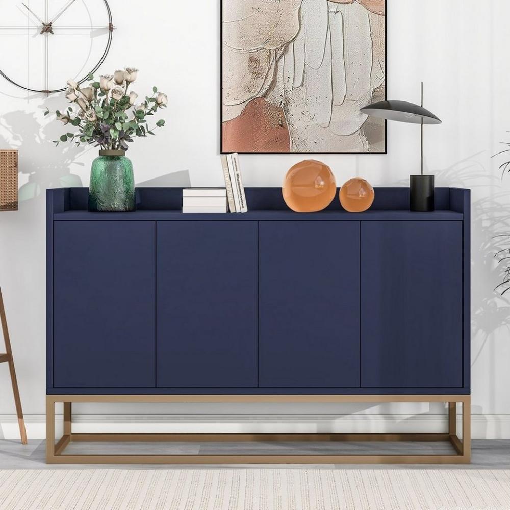 Merax Sideboard mit verstellbaren Einlegeböden und goldenen Metallrahmen, Kommode mit Push-to-Open Funktion, Anrichte, Buffet, Breite: 120cm Bild 1