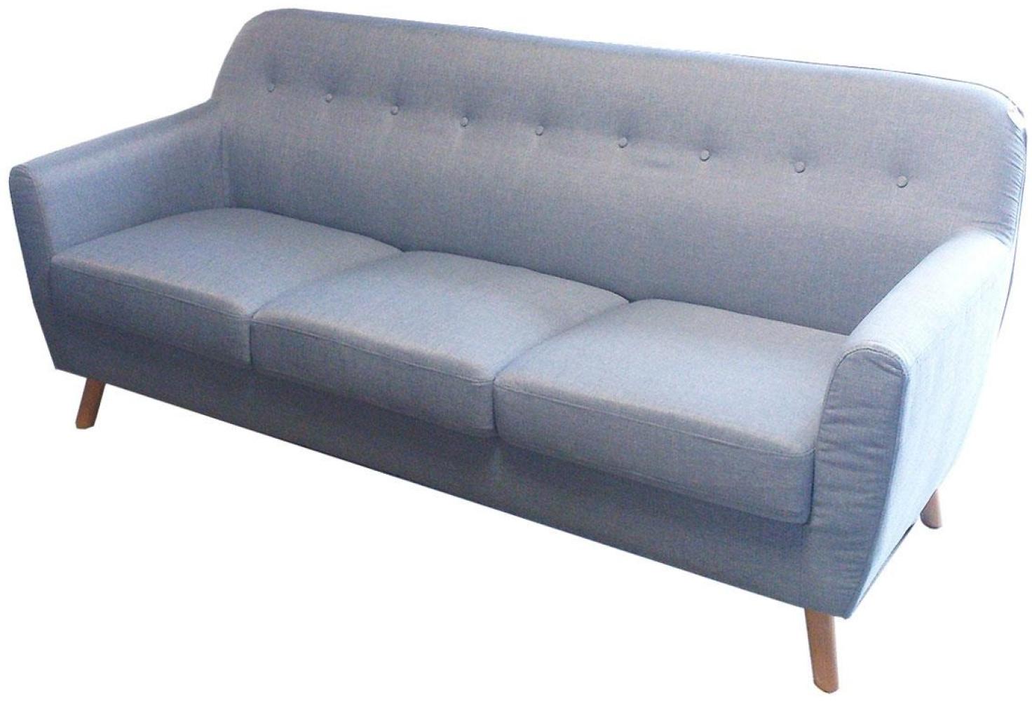 Sofa LINON 3-Sitzer aus Leinenstoff in hellblau mit Buche 198 cm Bild 1