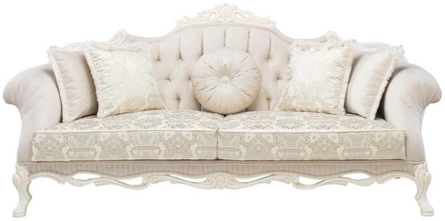 Casa Padrino Luxus Barock Wohnzimmer Sofa mit dekorativen Kissen Hellrosa / Weiß / Beige 230 x 90 x H. 110 cm - Barock Möbel Bild 1