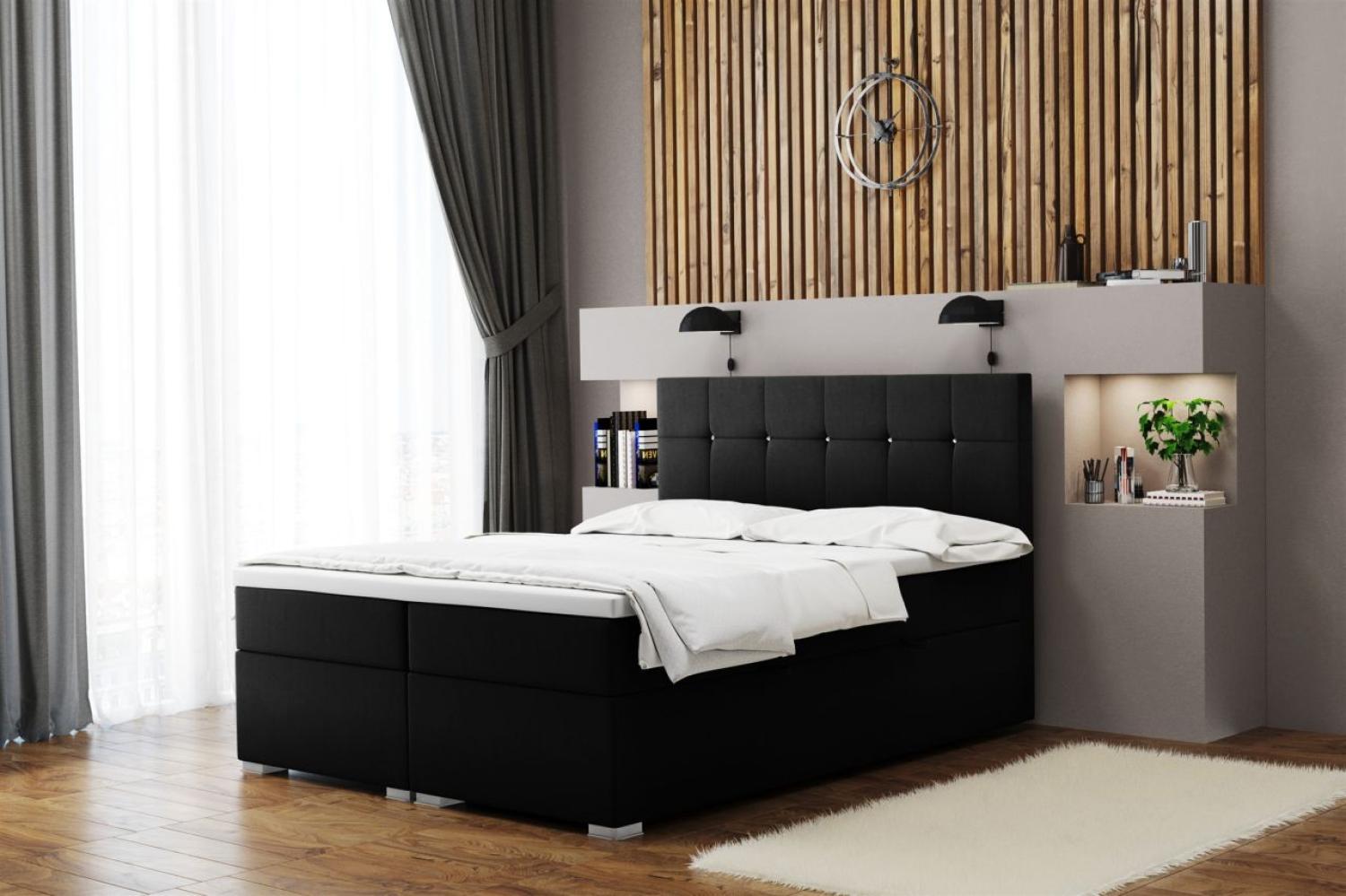 Boxspringbett Schlafzimmerbett 'ABELT', in Stoff Matt Velvet, Schwarz, 140 x 200 cm Bild 1