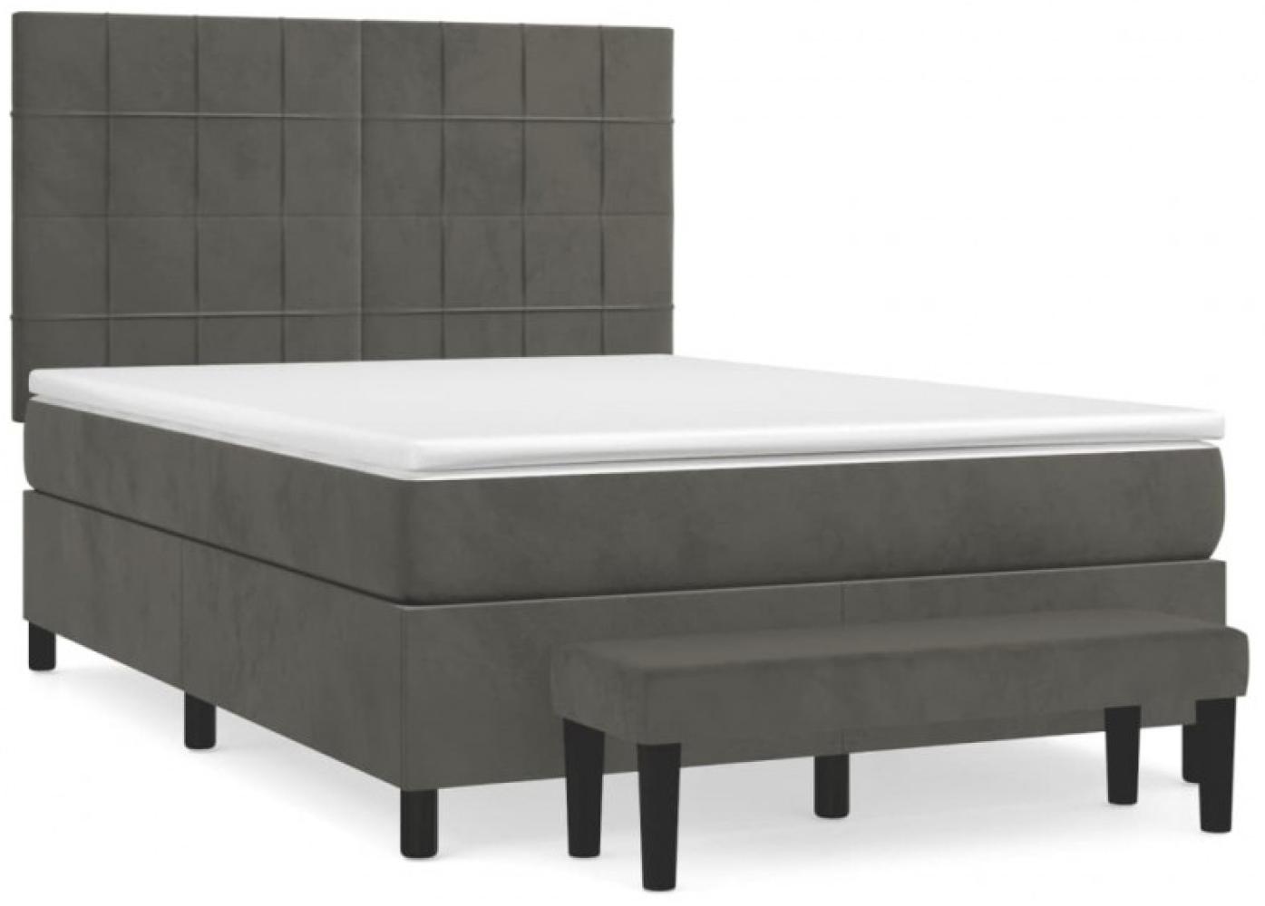 vidaXL Boxspringbett mit Matratze Dunkelgrau 140x200 cm Samt Bild 1