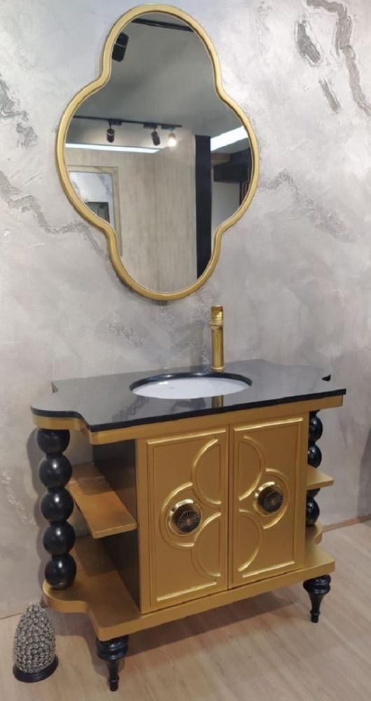 Casa Padrino Barock Badezimmer Set Schwarz / Gold - 1 Waschtisch mit Keramik Waschbecken & 1 Wandspiegel - Barock Badezimmer Möbel Bild 1