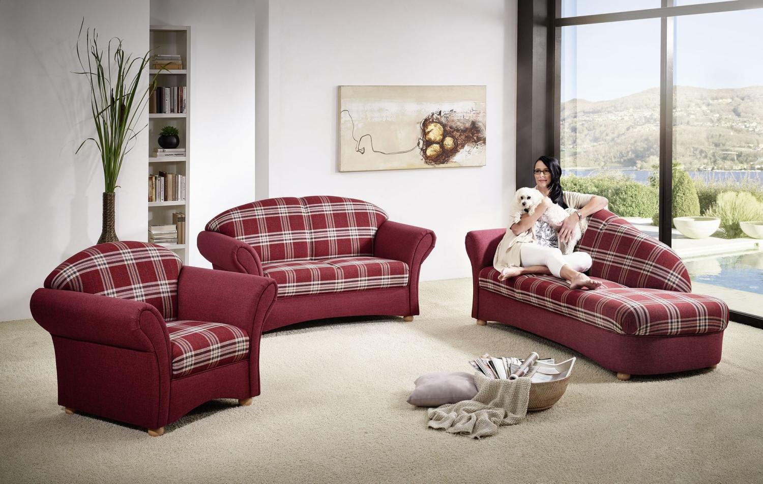 Sofa 2-Sitzer Kama Bezug Flachgewebe Buche natur / rot 21556 Bild 1