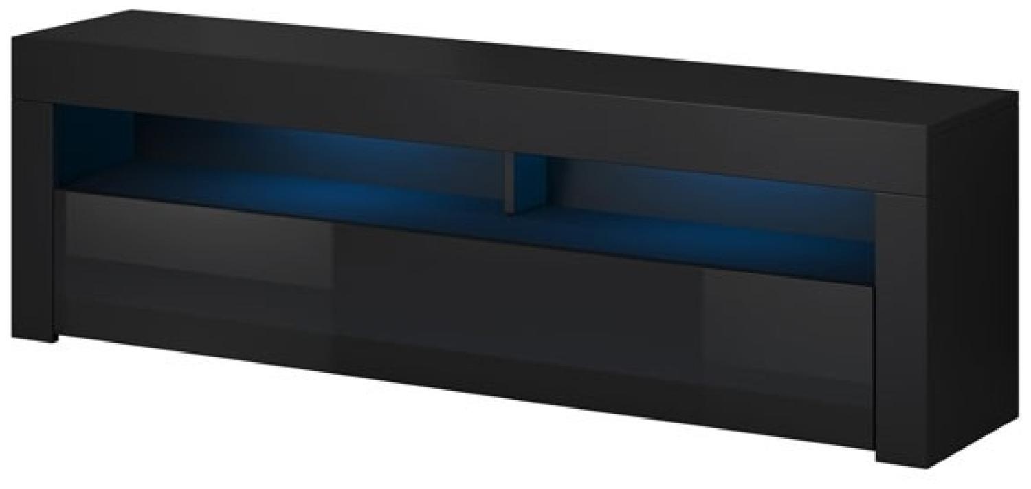 Lowboard "Mex" TV-Unterschrank 140 cm schwarz Hochglanz inklusive LED Bild 1