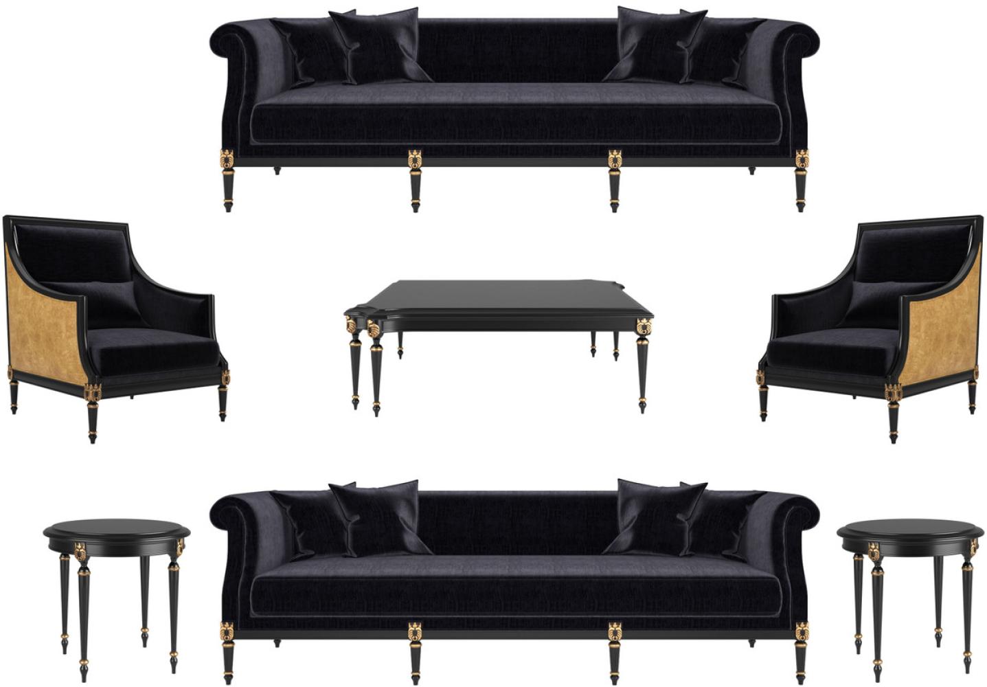 Casa Padrino Luxus Barock Wohnzimmer Set Schwarz / Gold / Antik Gold - 2 Sofas & 2 Sessel & 1 Couchtisch & 2 Beistelltische - Möbel im Barockstil - Edle Barock Wohnzimmer Möbel Bild 1