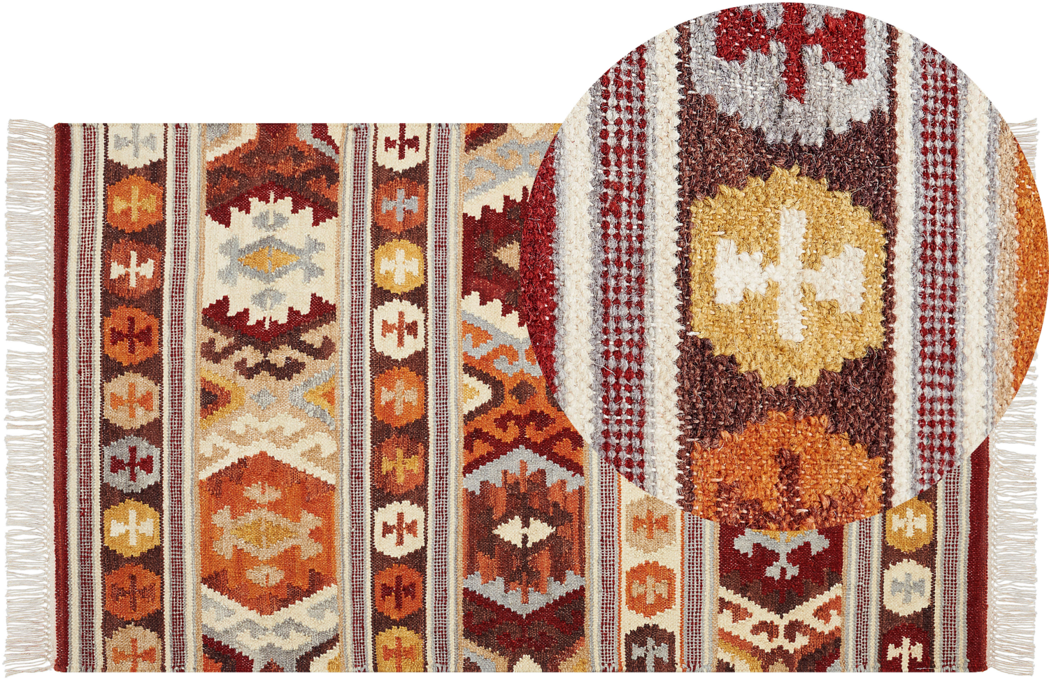 Kelim Teppich Wolle mehrfarbig 80 x 150 cm geometrisches Muster Kurzflor AYGAVAN Bild 1