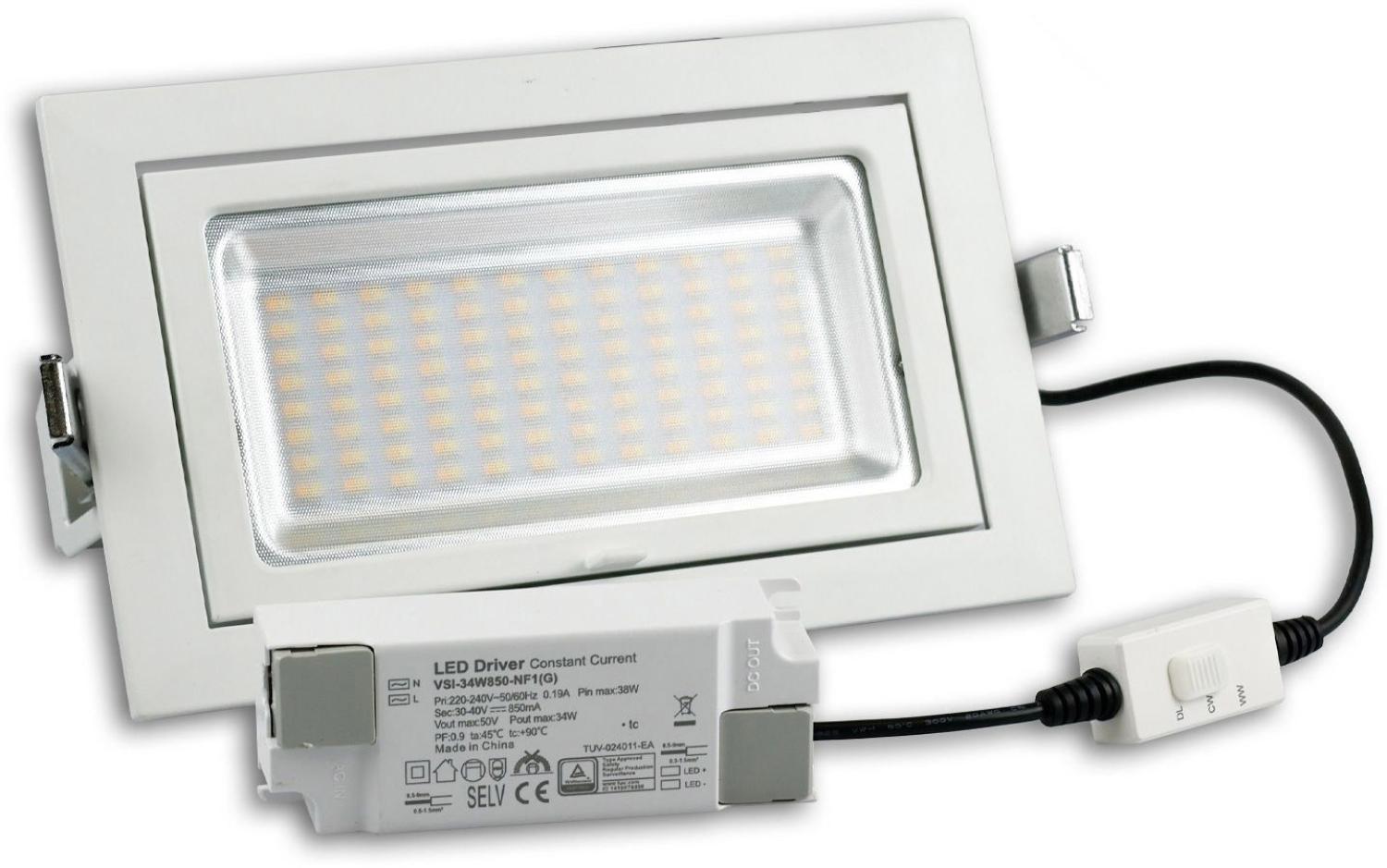 ISOLED LED Shop-Downlight Box, 32W, ausschwenkbar, weiß, ColorSwitch 300040006000K, dimmbar Bild 1