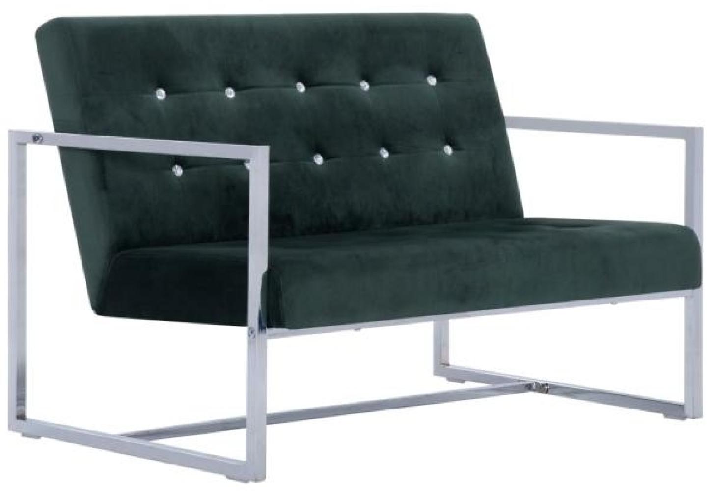 vidaXL 2-Sitzer-Sofa mit Armlehnen Dunkelgrün Chrom und Samt Bild 1