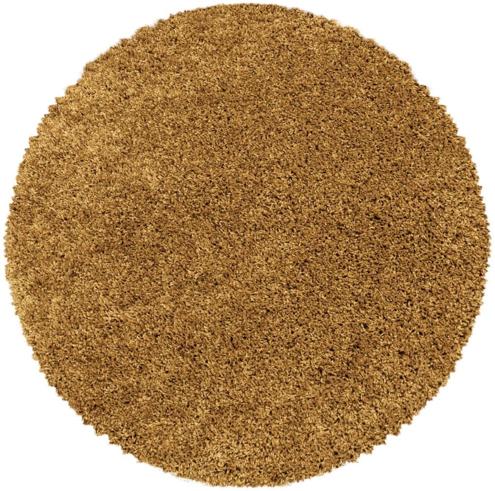 Hochflor Teppich Sima rund - 200 cm Durchmesser - Goldfarbe Bild 1