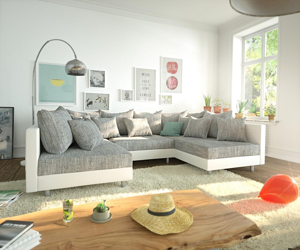 Couch Clovis Weiß/ Hellgrau Wohnlandschaft Modulares Sofa Bild 1