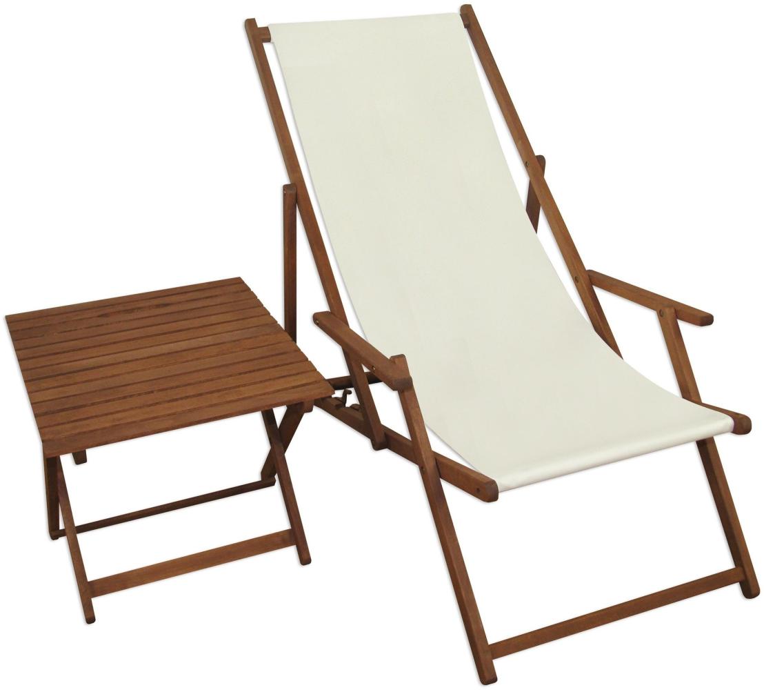 Liegestuhl weiß Gartenliege Tisch Deckchair Holz Sonnenliege Gartenstuhl Massivholzmöbel 10-303 T Bild 1