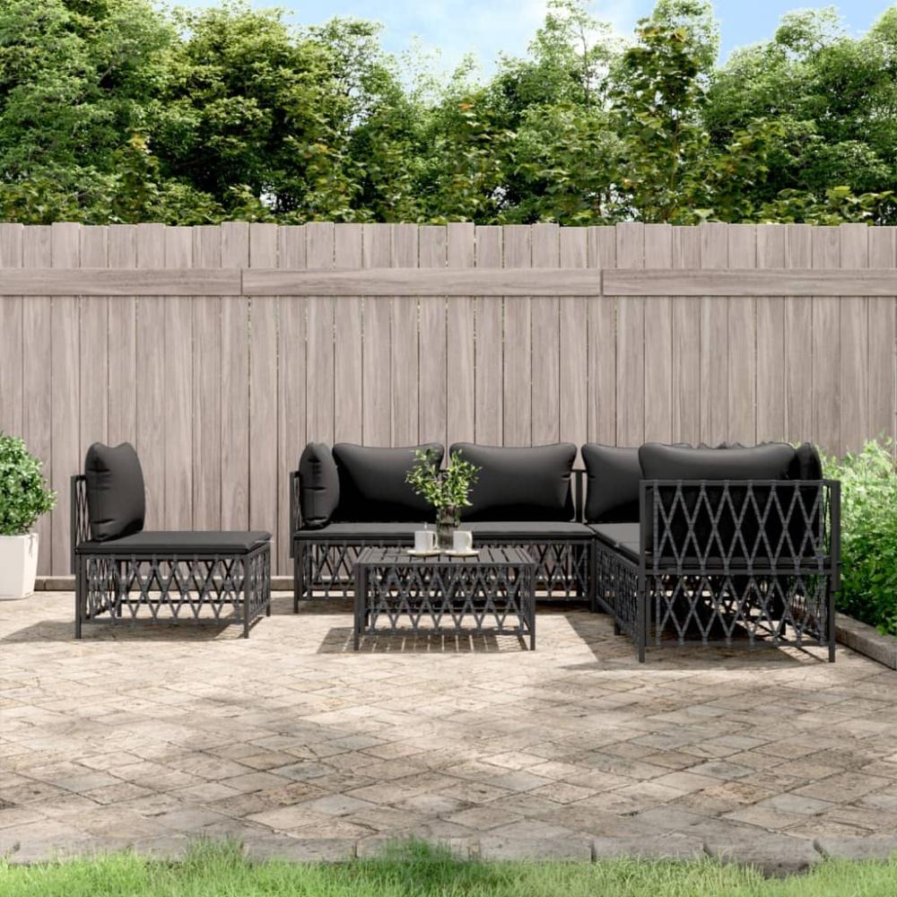 vidaXL 6-tlg. Garten-Lounge-Set mit Kissen Anthrazit Stahl Bild 1