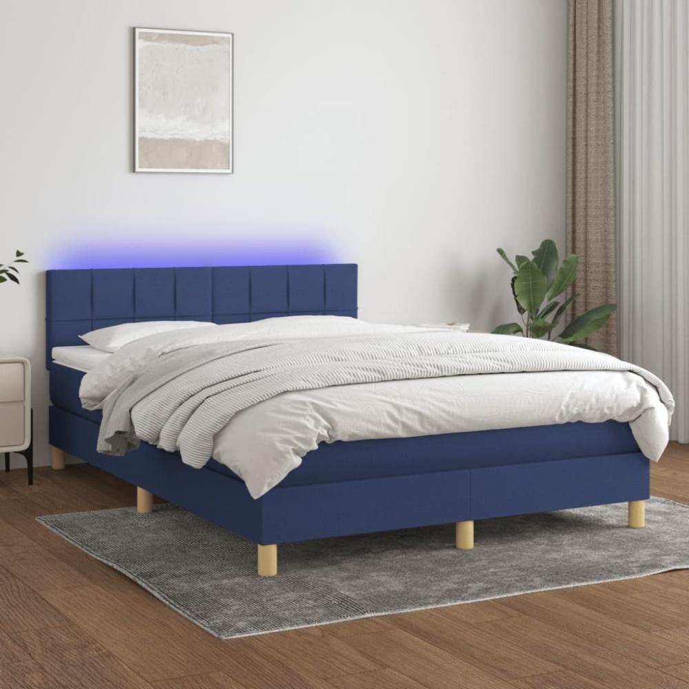 vidaXL Boxspringbett mit Matratze & LED Blau 140x200 cm Stoff Bild 1