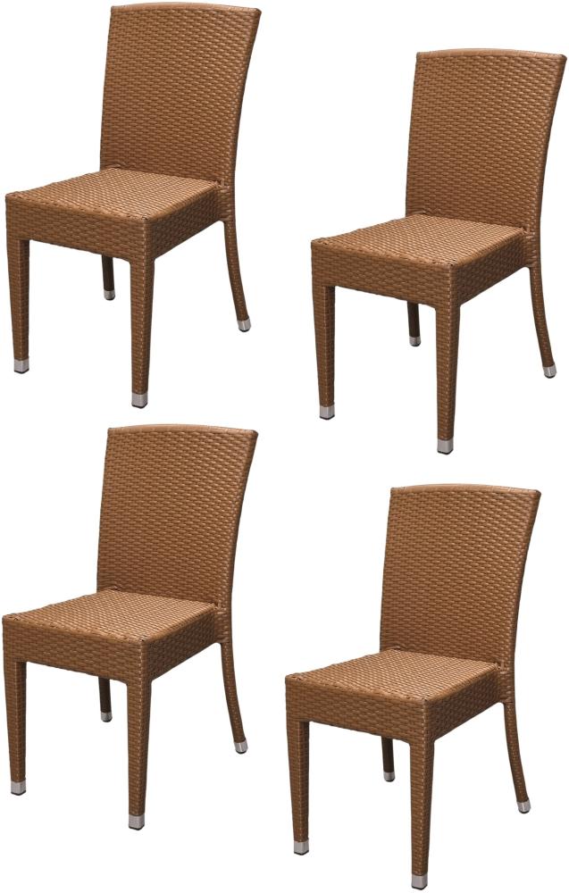 4x KONWAY® MAUI Stapelstuhl Braun Polyrattan Garten Sessel Stuhl Set stapelbar Bild 1
