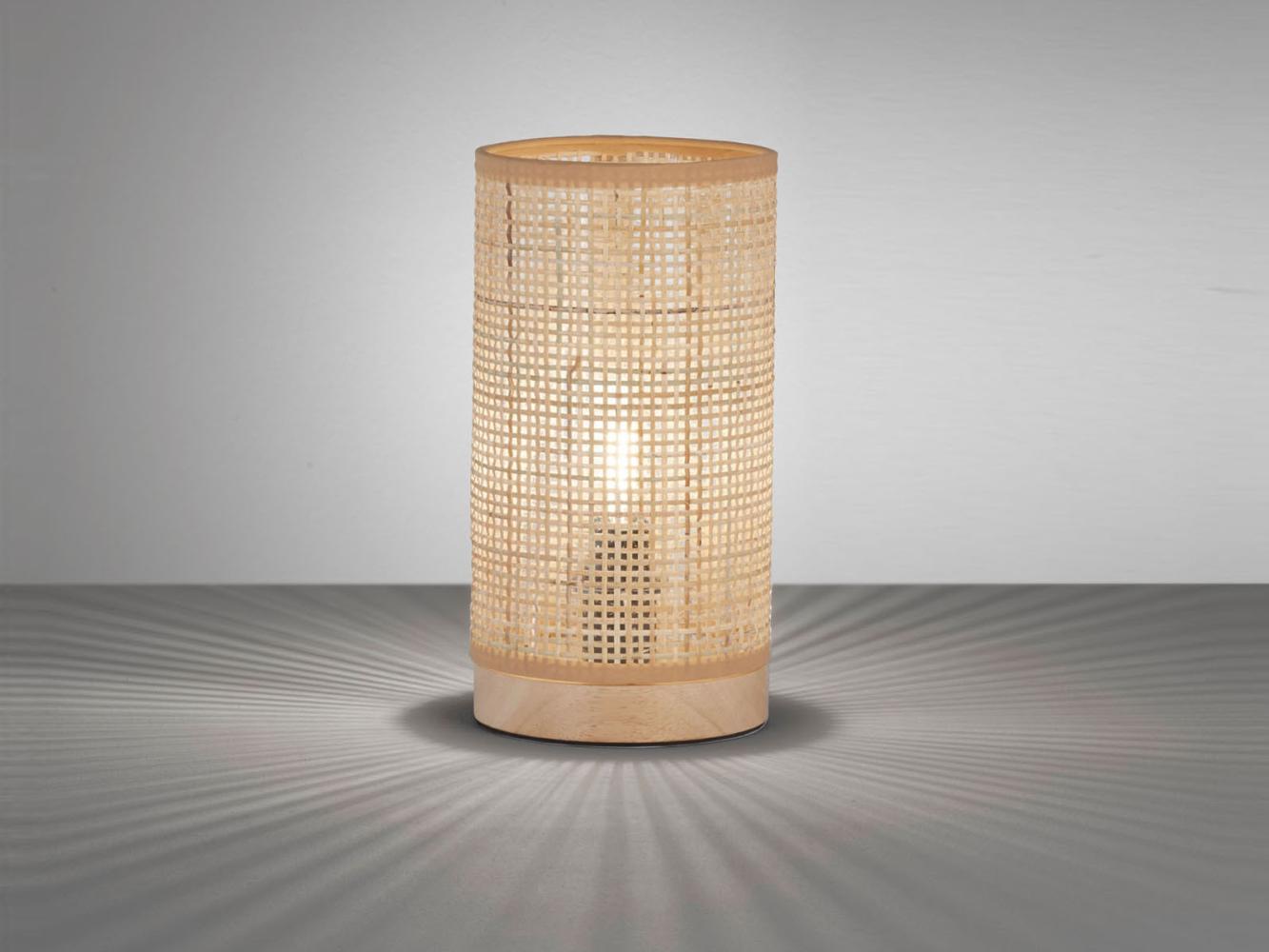 LED Tischlampe dimmbar, Zylinder Holz & Korbgeflecht, 25cm klein Bild 1