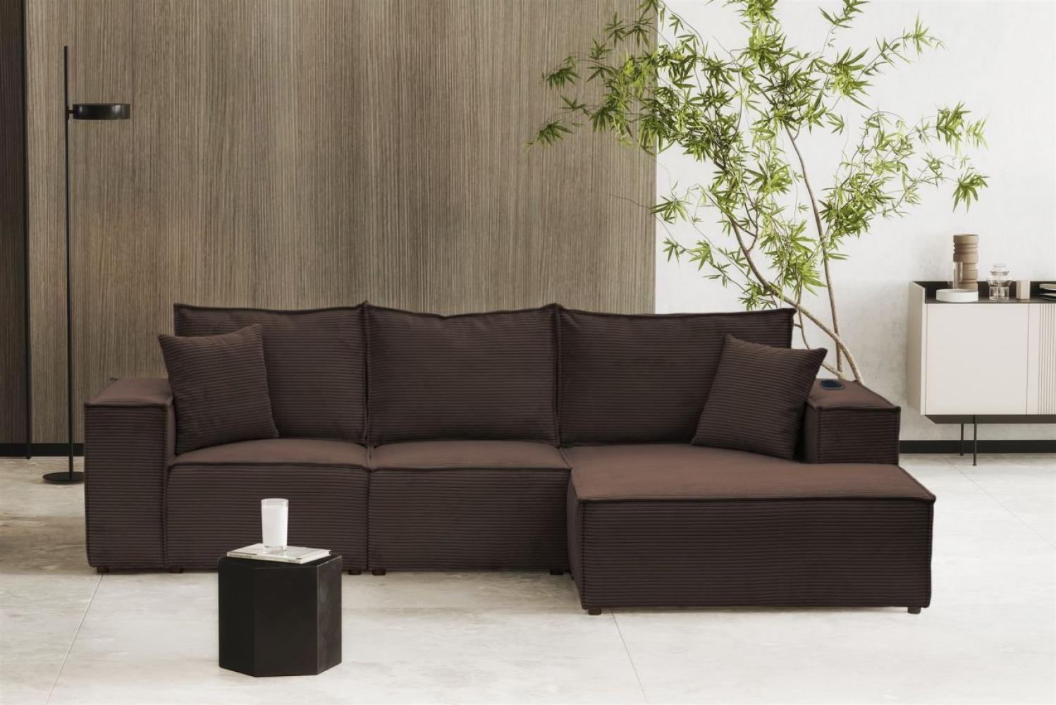 Ecksofa Sofa ALVARO inkl. QI Ladegerät Stoff Poso Braun Ottomane Rechts Bild 1