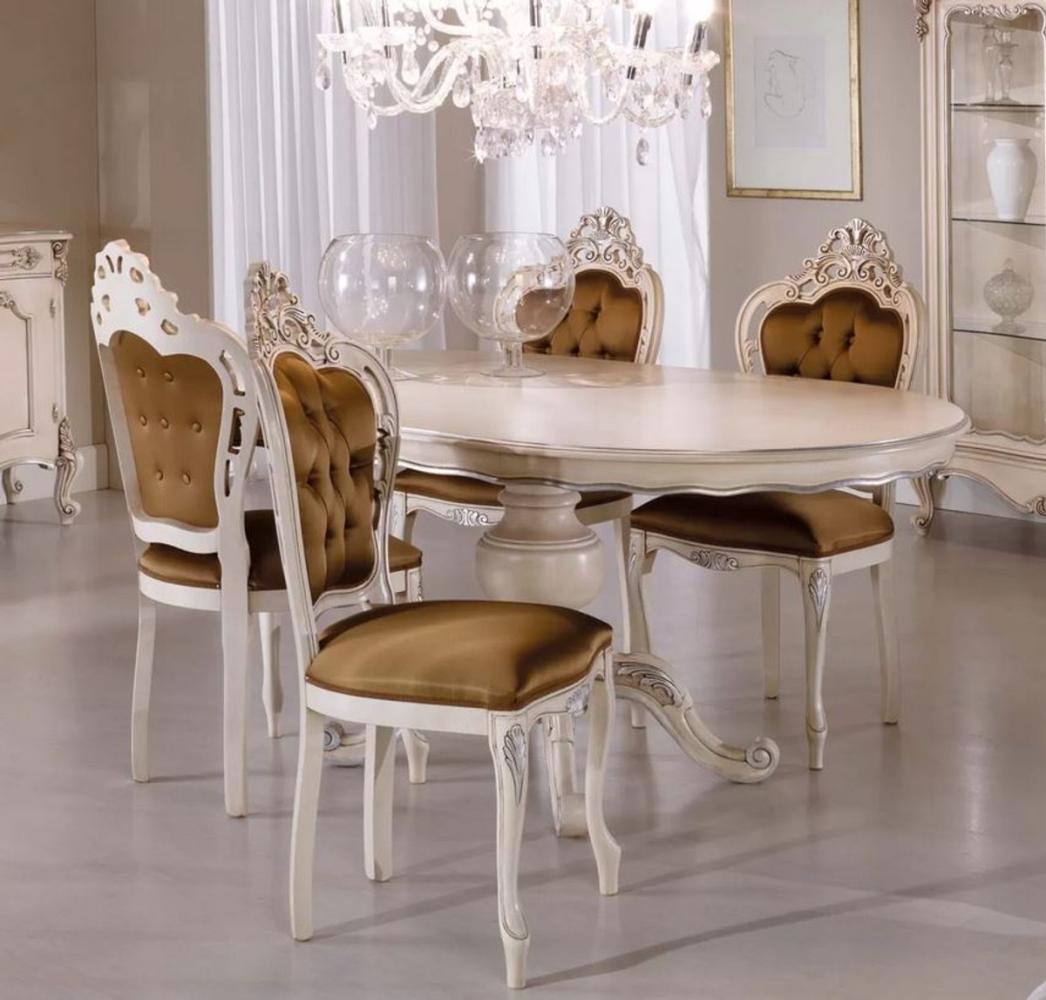 Casa Padrino Luxus Barock Esszimmer Set Braun / Cremefarben / Silber - 1 Barock Esstisch & 6 Barock Esszimmerstühle - Esszimmer Möbel im Barockstil - Luxus Qualität - Made in Italy Bild 1