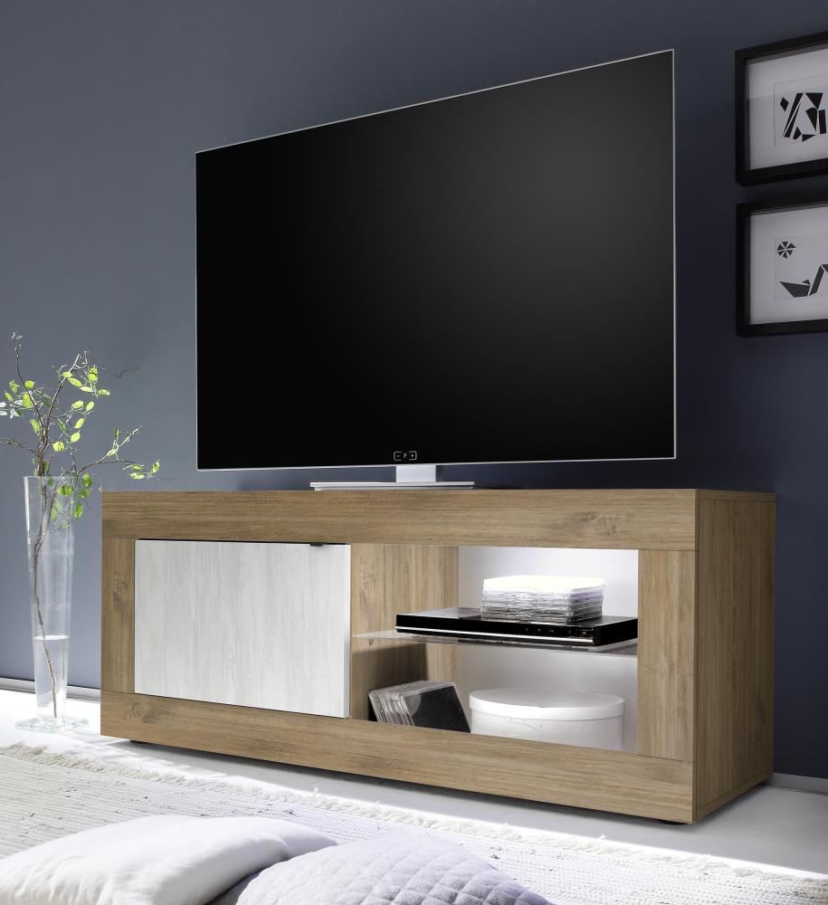 TV-Board >Belinda< in Mercure Holzstruktur / Weiss - 140x56x43cm (BxHxT) Bild 1