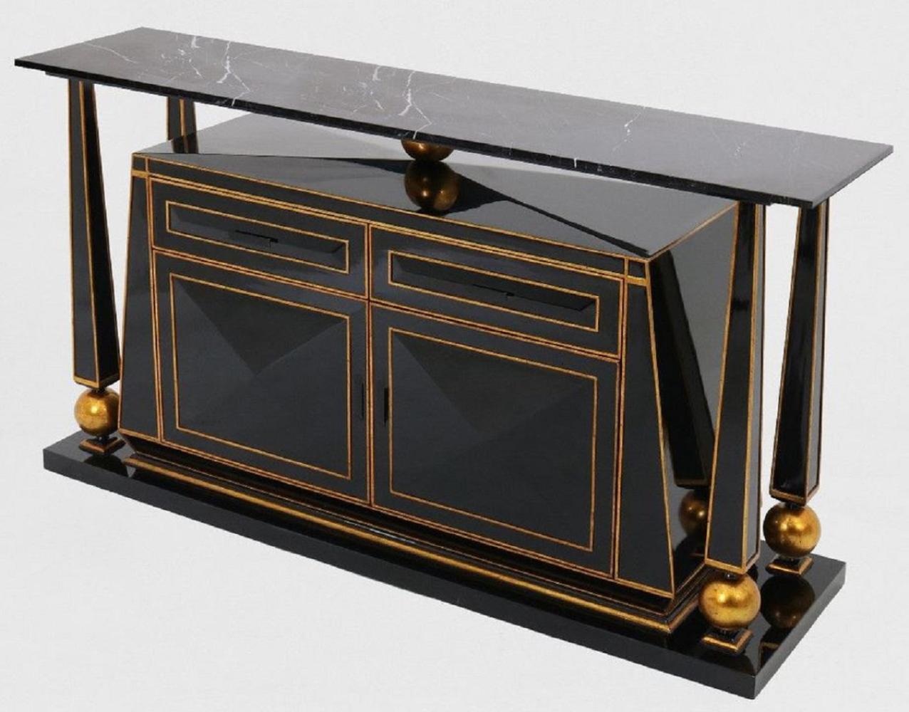 Casa Padrino Luxus Art Deco Sideboard Schwarz / Antik Gold - Prunkvoller handgefertigter Massivholz Schrank mit Marmorplatte - Art Deco Möbel Bild 1
