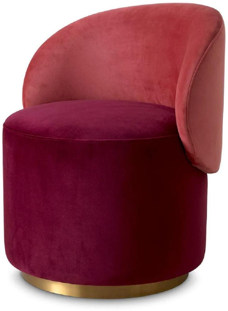 Casa Padrino Luxus Samt Esszimmer Stuhl Bordeauxrot / Rot / Messing 60 x 55 x H. 73,5 cm - Drehstuhl mit edlem Samtsoff - Esszimmer Möbel - Luxus Möbel - Luxus Qualität Bild 1