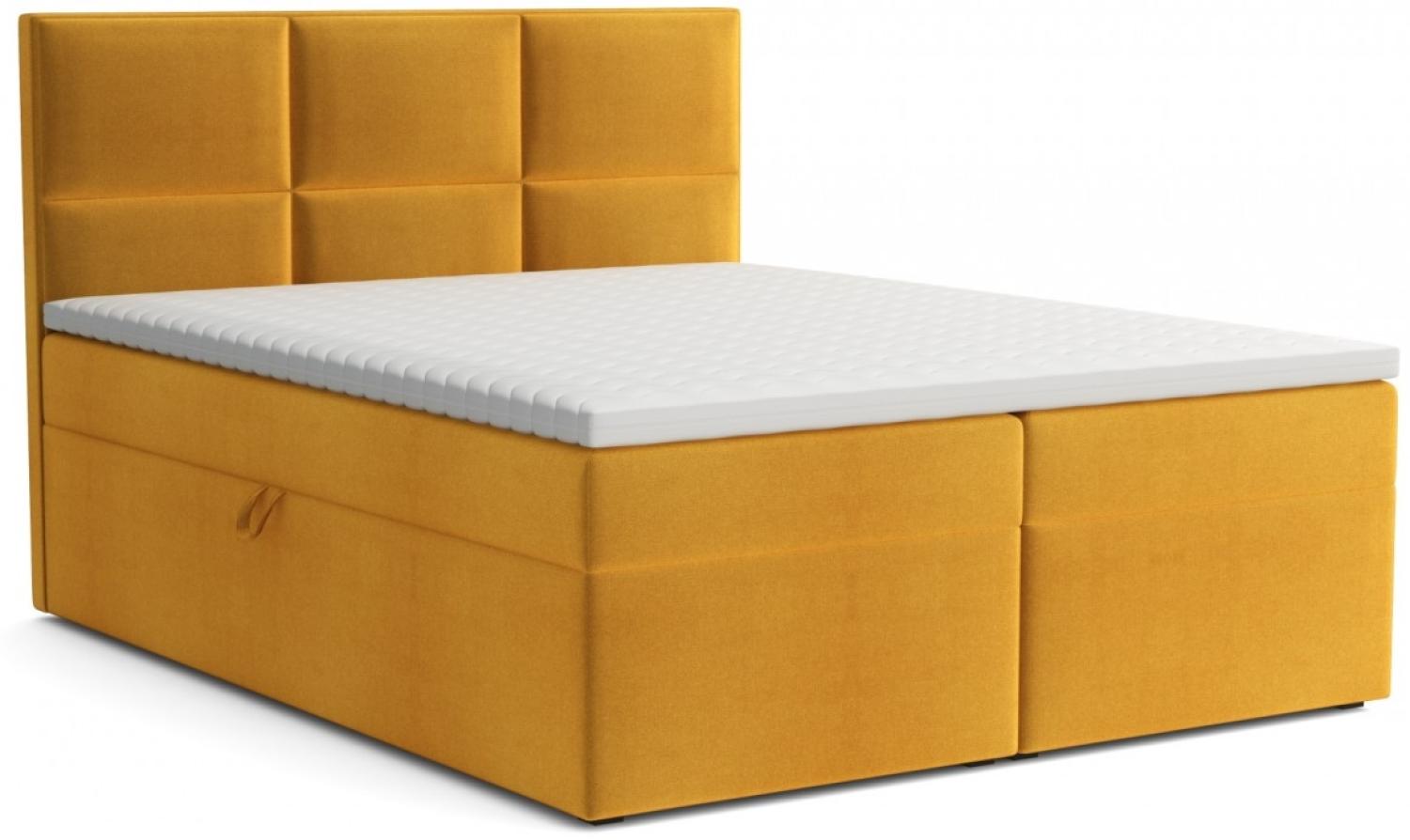 Boxspringbett Bobly mit zwei Bettkasten und Topper gelb 200 x 200 cm Bild 1