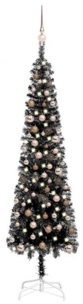 vidaXL Schlanker Weihnachtsbaum mit LEDs & Kugeln Schwarz 210 cm, Mit Beleuchtung [3078073] Bild 1