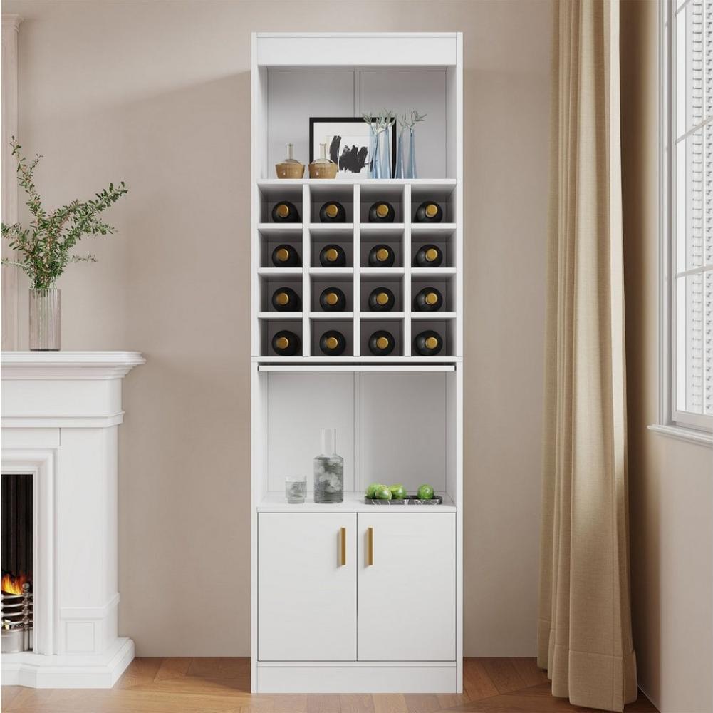 Merax Hochschrank mit Weinregal und Türen Eckschrank, Highboard, Vitrine, Barschrank, Weinschrank Bild 1