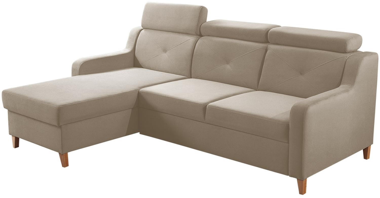Ecksofa Enikor, 3 Sitzer L-Form Sofa mit Bettkasten und Schlaffunktion (Paros 02, Seite: Links) Bild 1