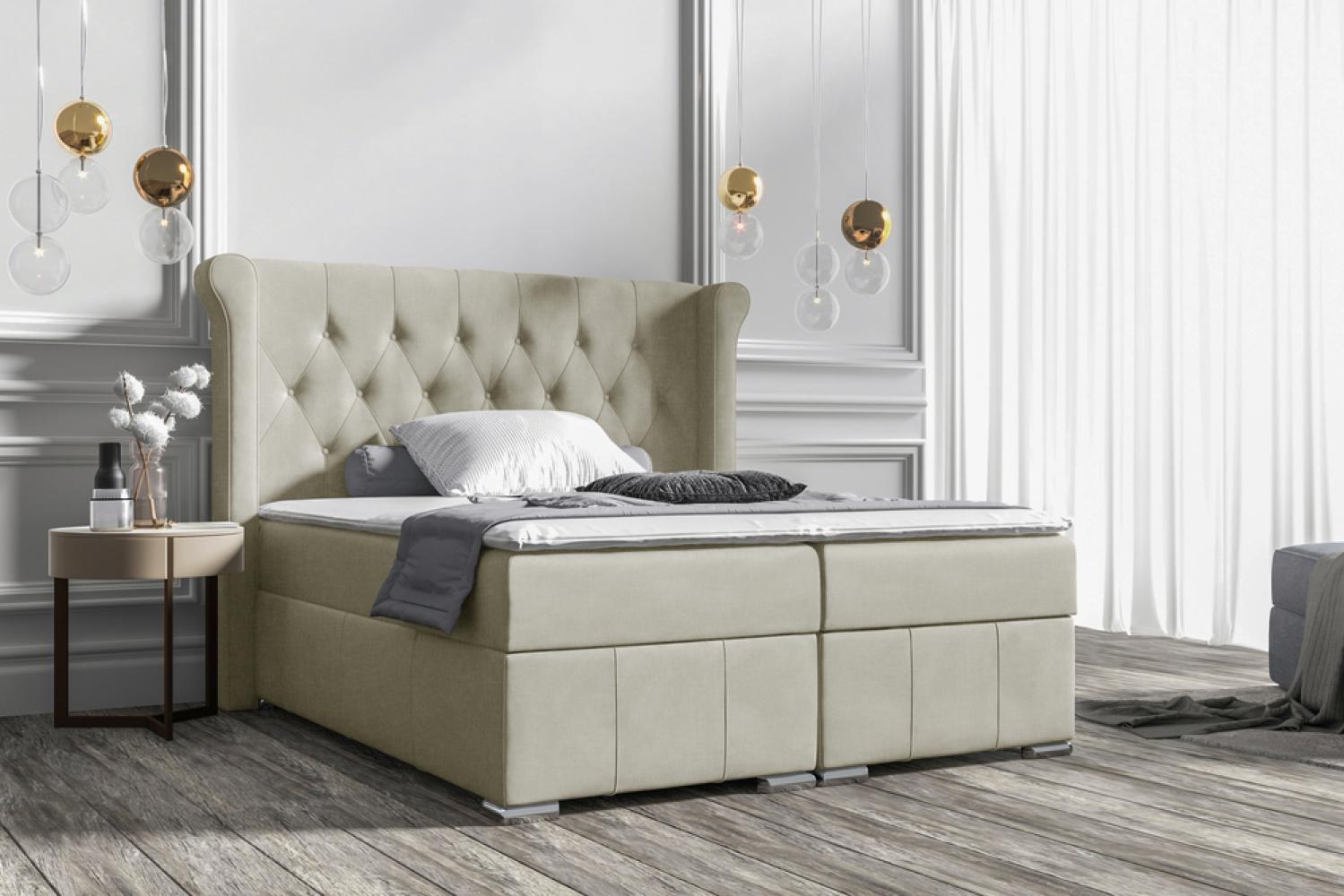 Stylefy 'Alonzo' Boxspringbett, Strukturstoff Inari Beige 200 x 200 cm Bild 1