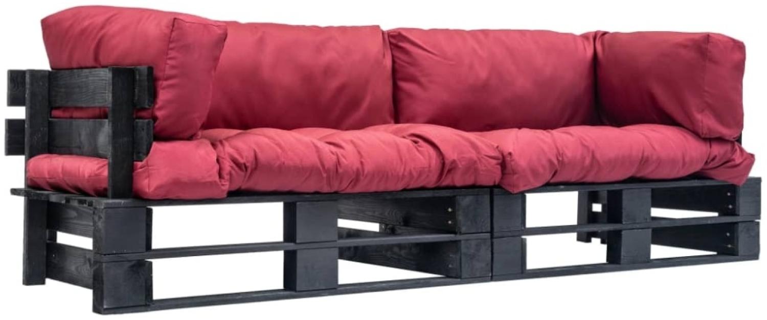 2-tlg. Garten-Palettensofa-Set mit Roten Kissen Kiefernholz Bild 1