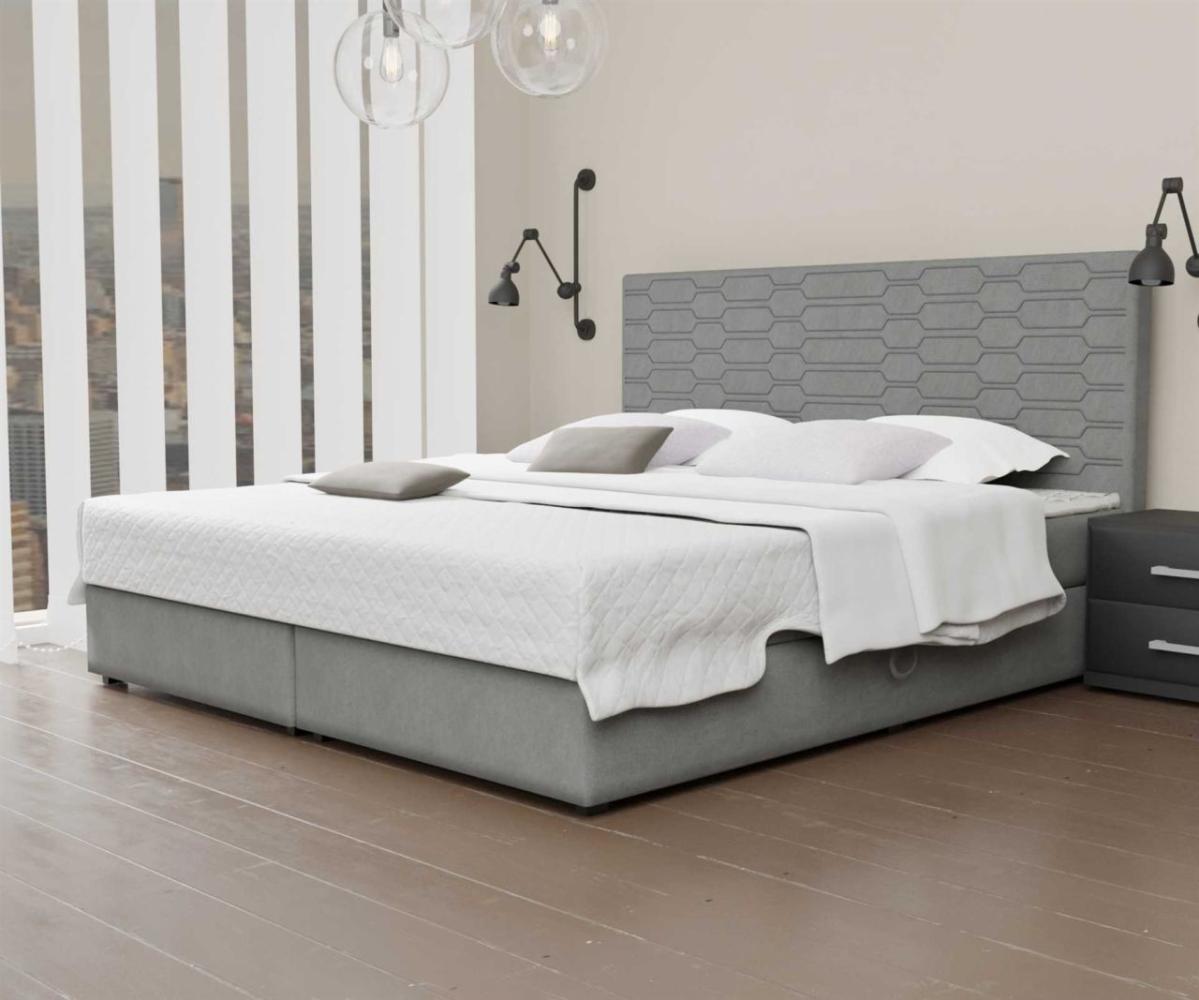 Boxspringbett Schlafzimmerbett OMERO 120x220cm Stoff Grau inkl. Bettkasten Bild 1