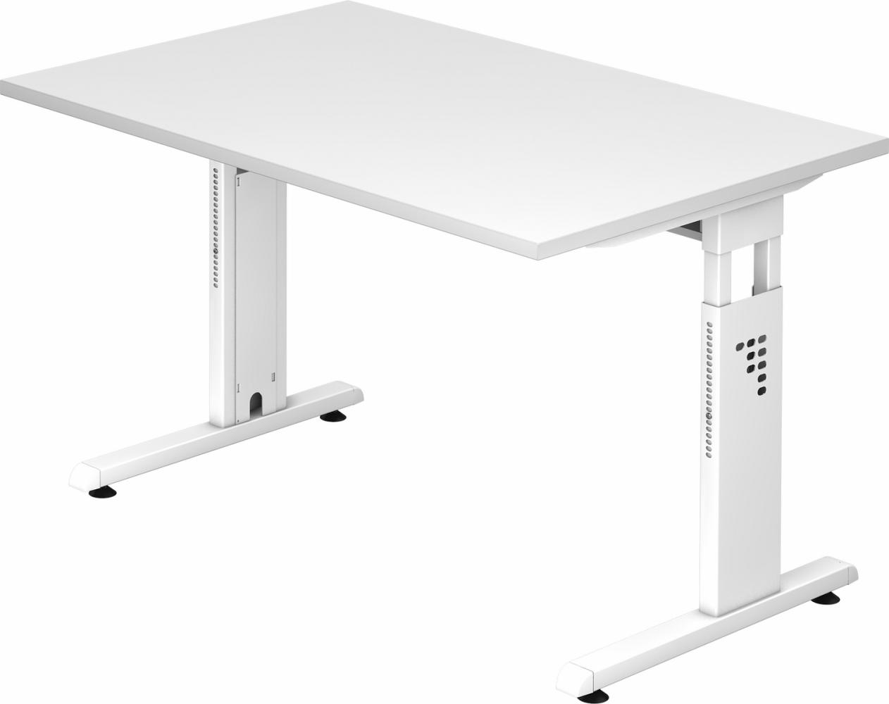 bümö® Schreibtisch O-Serie höhenverstellbar, Tischplatte 120 x 80 cm in weiß, Gestell in weiß Bild 1