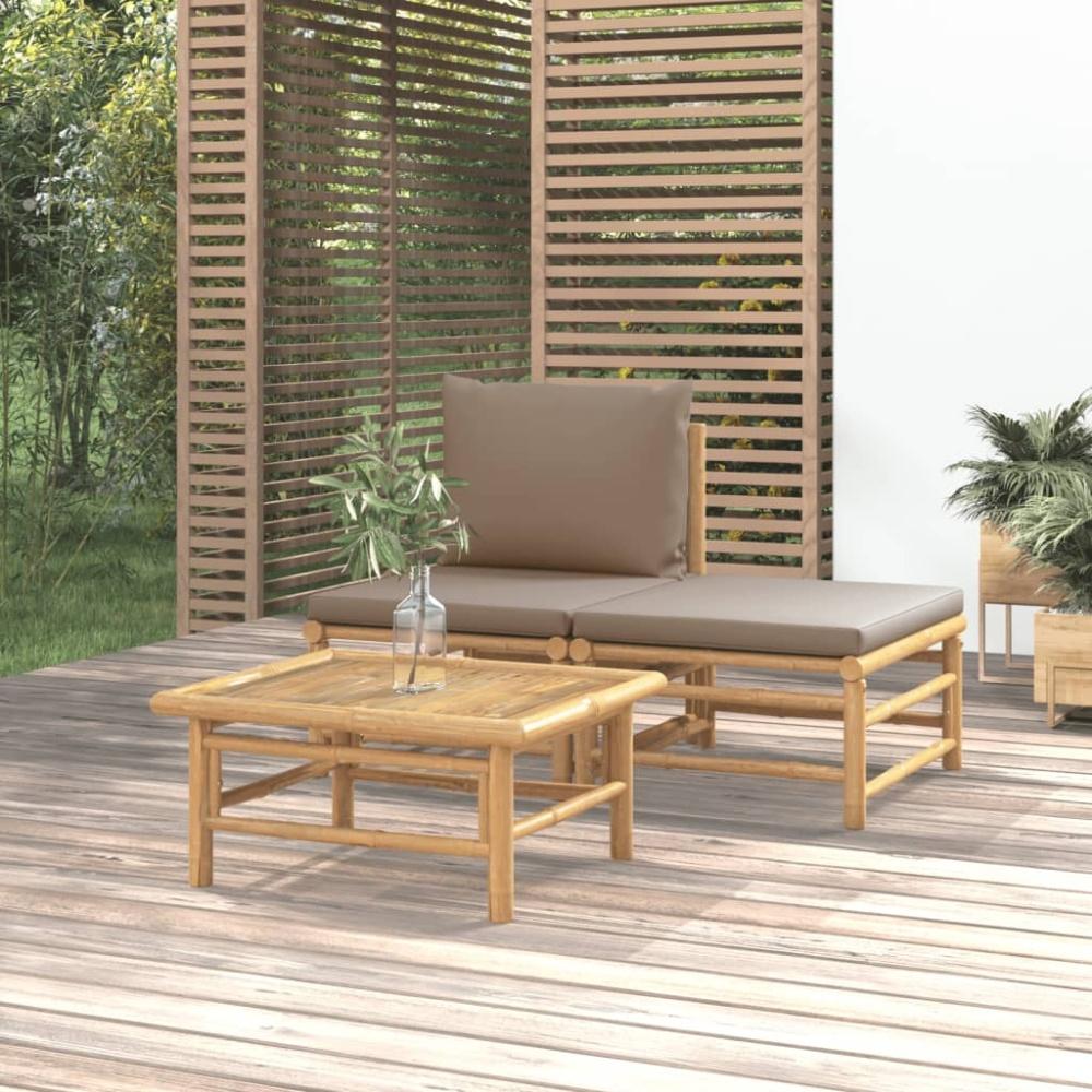 vidaXL 3-tlg. Garten-Lounge-Set mit Taupe Kissen Bambus Bild 1