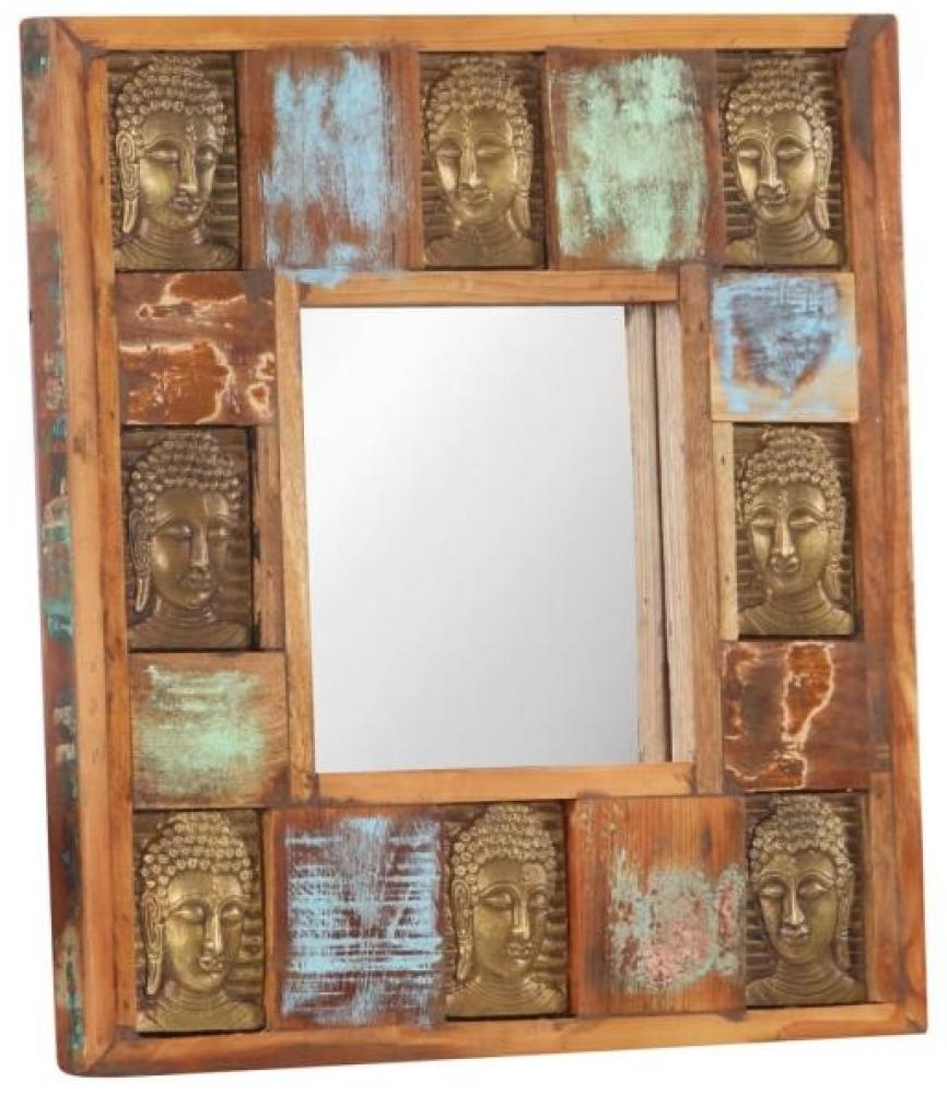 Spiegel mit Buddha-Verzierung, recyceltes Massivholz, 50 x 50 cm Bild 1