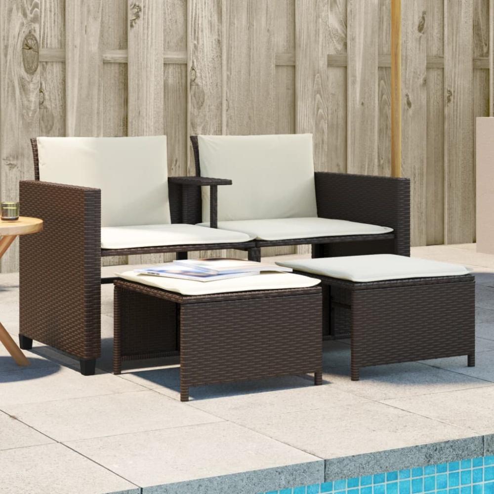 vidaXL Gartensofa 2-Sitzer mit Tisch und Hockern Braun Poly Rattan Bild 1