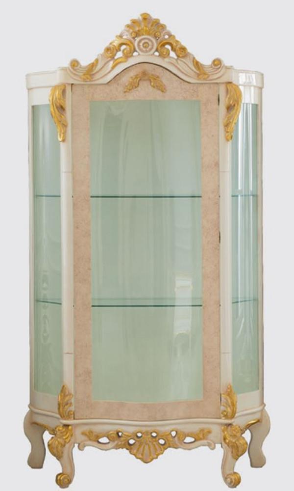 Casa Padrino Luxus Barock Vitrine Beige / Weiß / Gold - Handgefertigter Massivholz Vitrinenschrank - Barock Wohnzimmer Möbel Bild 1