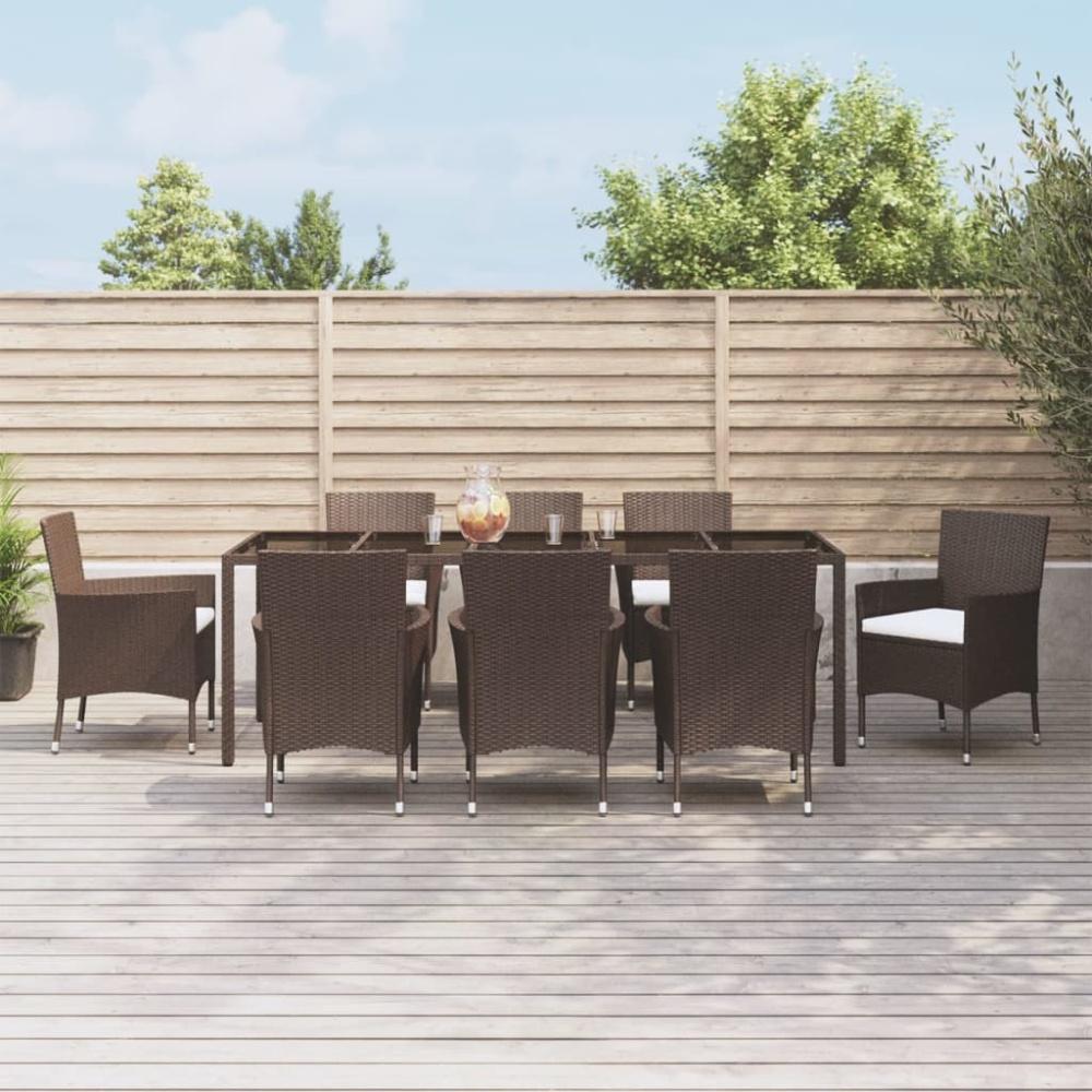 vidaXL 9-tlg. Garten-Essgruppe mit Kissen Braun Poly Rattan Bild 1