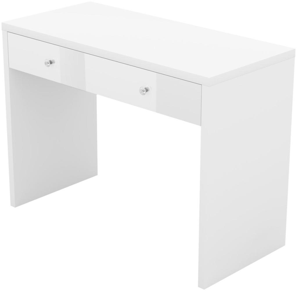 Schreibtisch Computertisch Irun 110x50x78cm weiß Hochglanz mit Schublade Bild 1