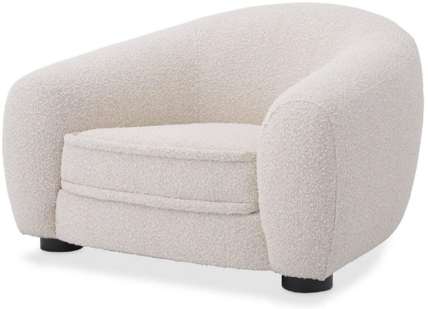 Casa Padrino Luxus Sessel Hell Cremefarben / Schwarz 110 x 95 x H. 70 cm - Wohnzimmer Sessel mit gebogener Rückenlehne - Luxus Möbel Bild 1